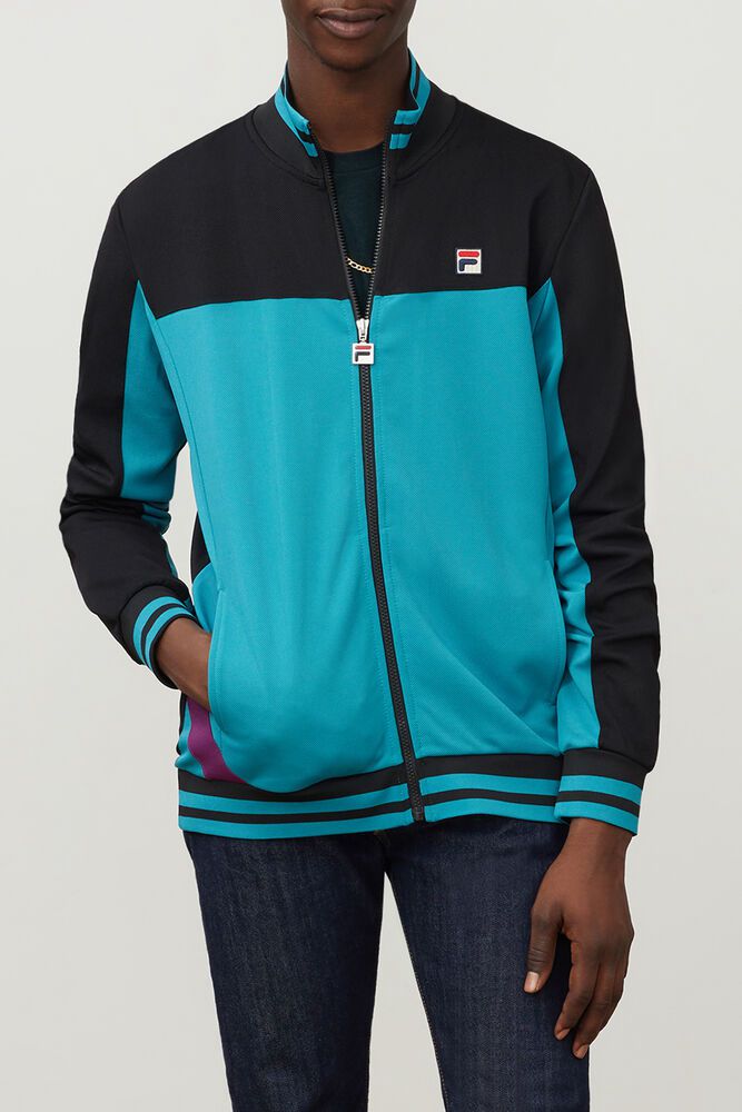 Fila Tiebreaker Track Black/Blue Jacket Mens - NZ 50648-VDCO